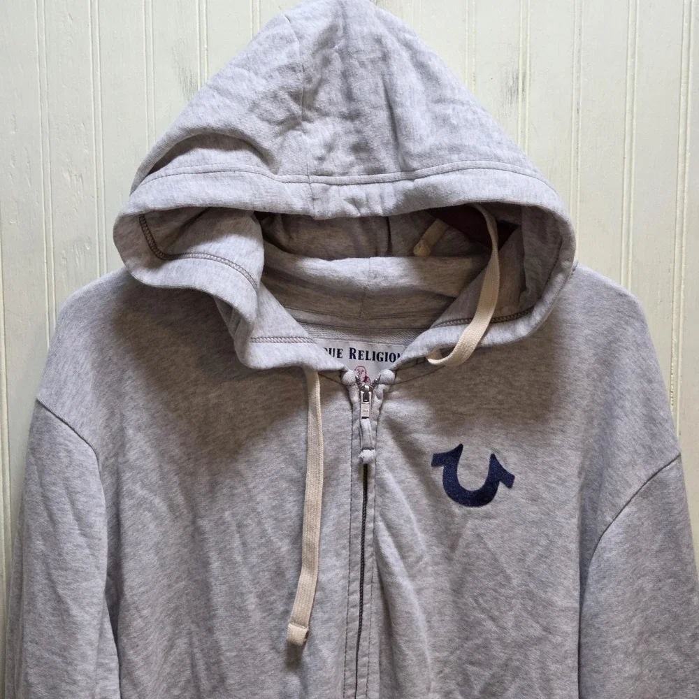 True Religion Hoodie Mens 3XL Gray Full Zip Buddha World Tour Back Graphic Logo
